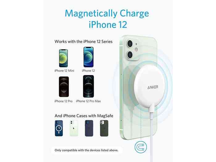 Anker Magnetic Wireless Charger, with 5 ft Built-in USB-C Cable，PowerWave Magnetic Pad Lite Only for iPhone 12(No AC Adapter)
